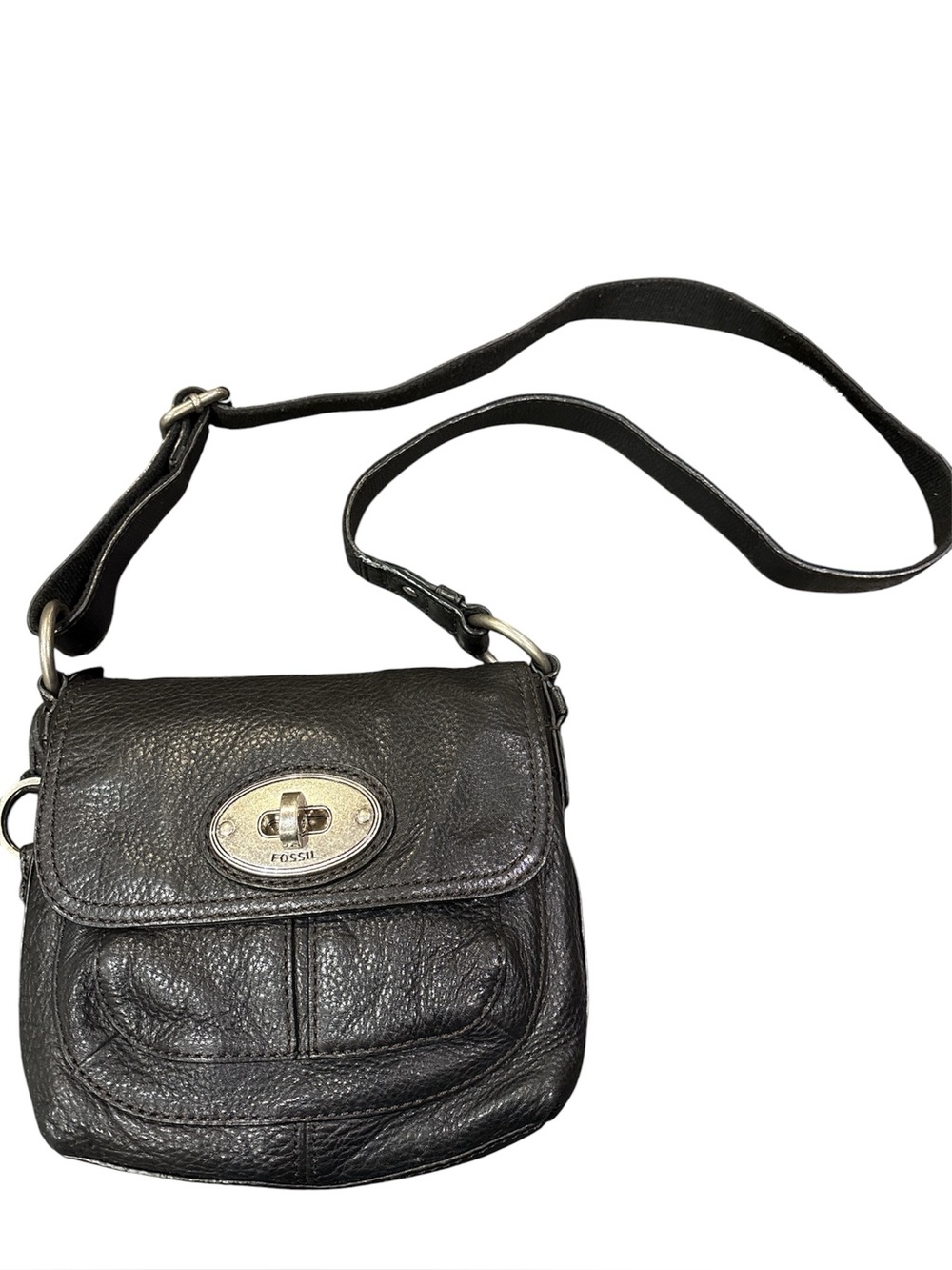 Fossil Maddox Turnlock Black Pebble Leather Crossbody Bag